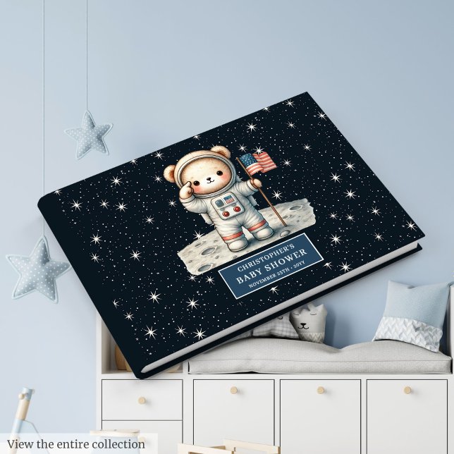 Livro De Visitas Chá de fraldas do Astronauta do Urso Doce (Sweet Teddy Bear Astronaut Boy Baby Shower Guest Book)
