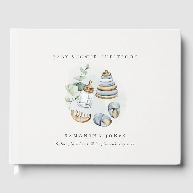 Livro De Visitas Chá de fraldas Essencial de Leafy Blue Boy Bastant (Frente)