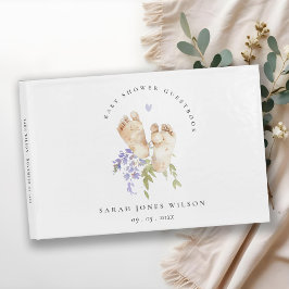 Livro De Visitas Chá de fraldas Floral Azul de Pés-Bebê