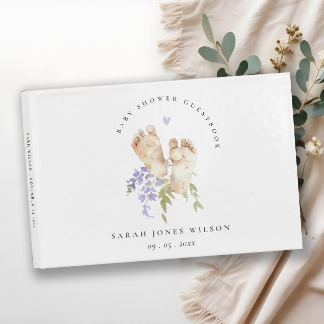 Livro De Visitas Chá de fraldas Floral Azul de Pés-Bebê (Criador carregado)