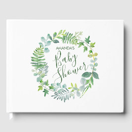 Livro De Visitas Chá de fraldas Greenery Watercolor Wreath