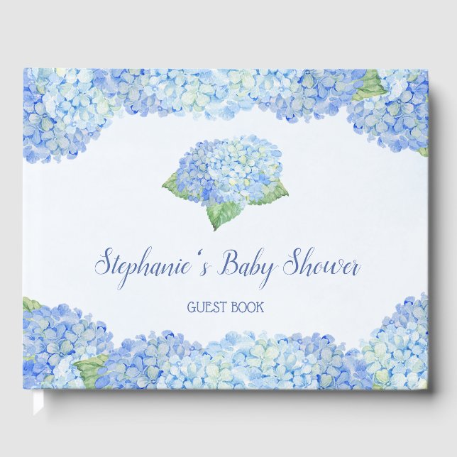 Livro De Visitas Chá de fraldas Hydrangea Azul Personalizado (Frente)