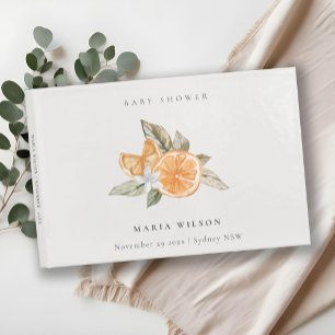 Livro De Visitas Chá de fraldas Mínimo Laranja Botânico Leafy Boho