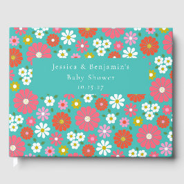 Livro De Visitas Chá de fraldas Personalizado de Turquesa de Flor B