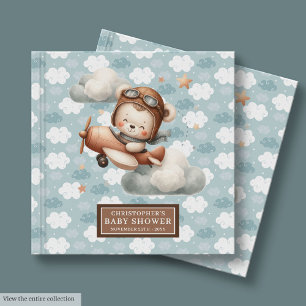 Livro De Visitas Chá de fraldas-piloto do Urso de Teddy-Cute Azul