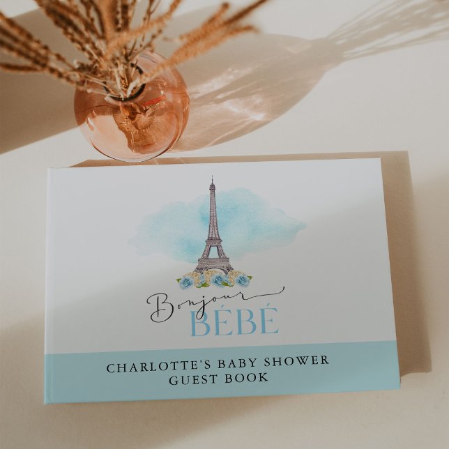 Livro De Visitas Chá de fraldas Torre Eiffel de Bébé Bébé Azul (Criador carregado)