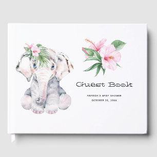 Livro De Visitas Chá de fraldas Tropical Floral Elephant Girl