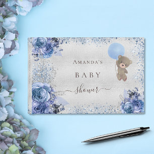 Livro De Visitas chá de fraldas urso azul-peludo-peludo-azul flora