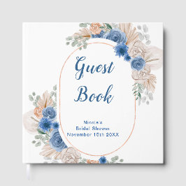 Livro De Visitas Chá de Noiva Azul Boho com Grama de Pampas