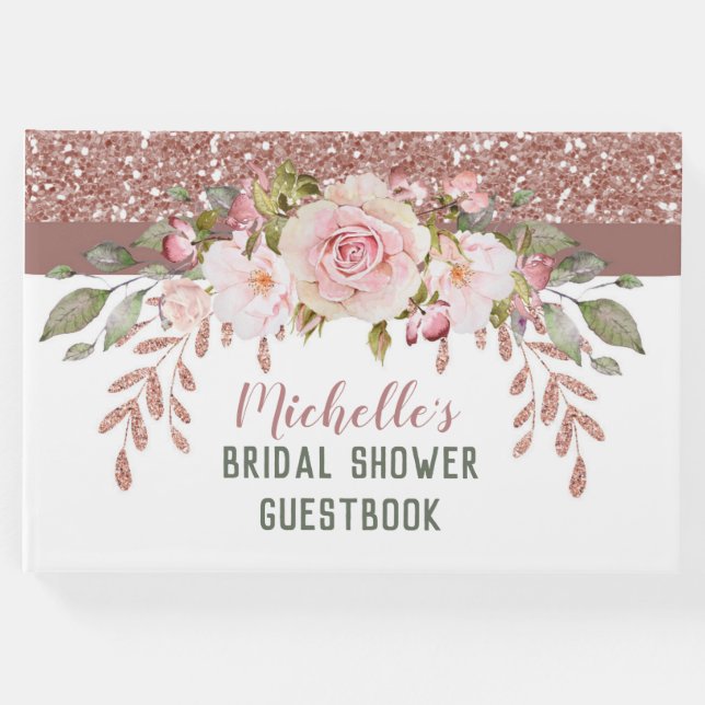 Livro De Visitas Chá de Noiva em Aquarela Rosa Elegante (Frente)