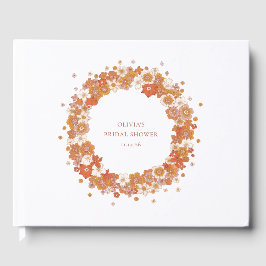 Livro De Visitas Chá de Noiva Floral Laranja Boho Groovy Personaliz