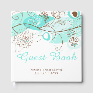 Livro De Visitas Chá de Noiva Floral Turquesa Torcido