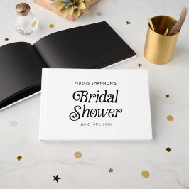 Livro De Visitas Chá de Noiva Minimalista Preto e Branco Retrô