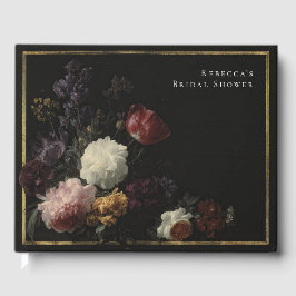 Livro De Visitas Chá de Noiva Romântico Sombrio Preto Florais Gótic