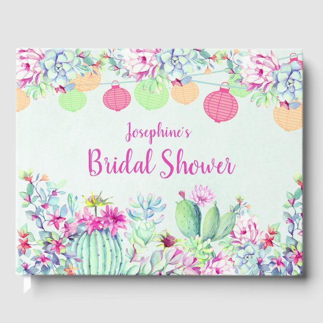 Livro De Visitas Chá de panela Cactus Suculenta Lanternas (Frente)