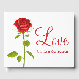 Livro De Visitas Chá de panela de Casamento com Flor de Rosa vermel