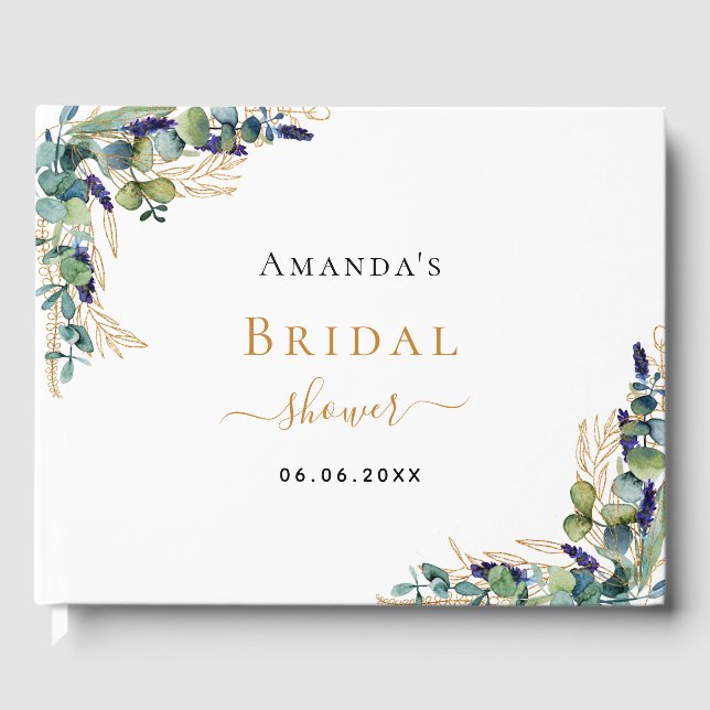 Livro De Visitas Chá de panela de eucalipto verde lavanda (Frente)