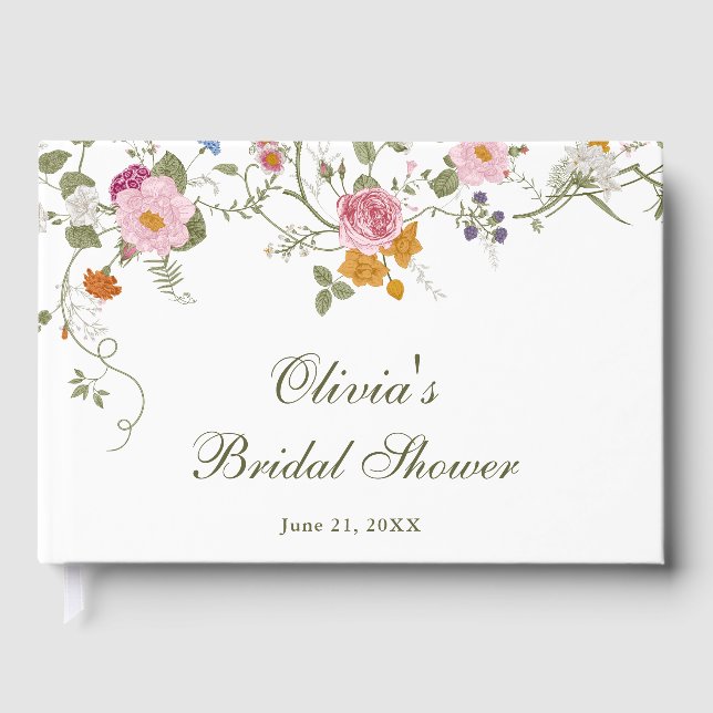 Livro De Visitas Chá de panela de flor selvagem do Pastel Pink (Frente)