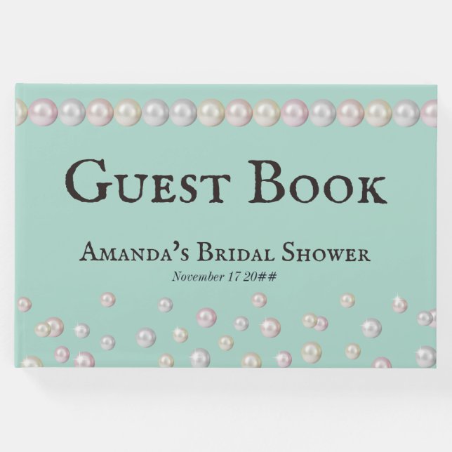 Livro De Visitas Chá de panela de Pérolas Azul Elegante (Frente)