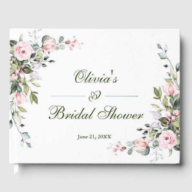 Livro De Visitas Chá de panela de Rosas Blush Eucalyptus Pink (Frente)