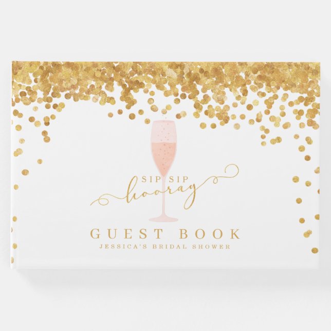 Livro De Visitas Chá de panela Elegante Confetti Dourado (Frente)