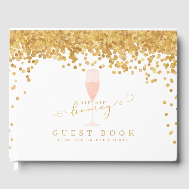 Livro De Visitas Chá de panela Elegante Confetti Dourado (Frente)