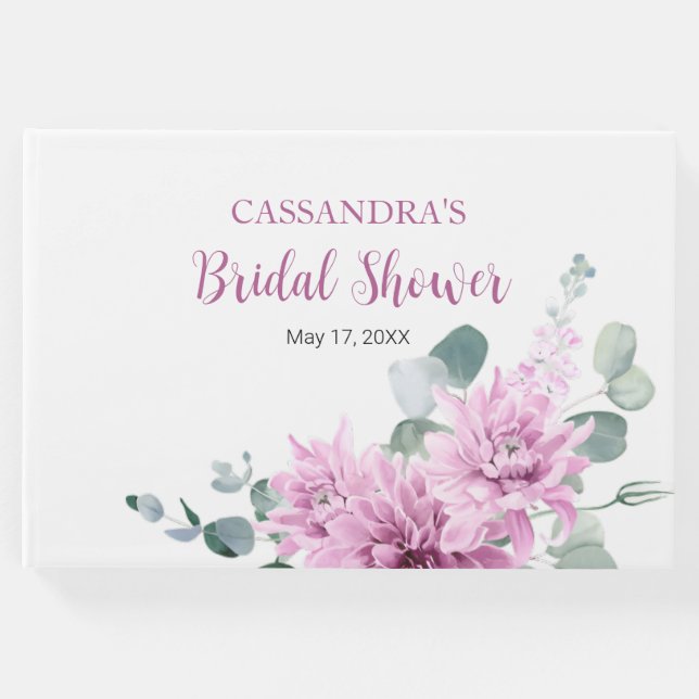 Livro De Visitas Chá de panela Roxo Dahlia Eucalyptus Greenery (Frente)