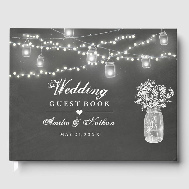 Livro De Visitas Chalkboard Mason Jar Weding Guest Book (Frente)