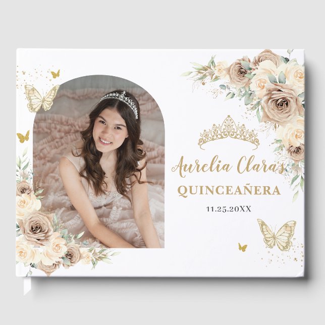Livro De Visitas Champanhe Floral Borboletas Quinceañera (Frente)