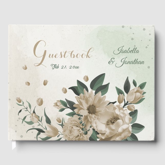 Livro De Visitas champanhe romântico floresce casamento verde (Frente)