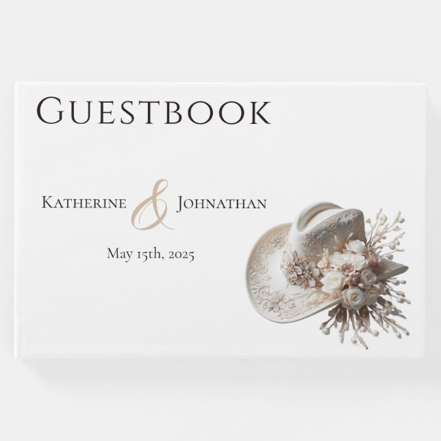 Livro De Visitas Chapéu branco com flores (Frente)