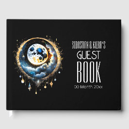Livro De Visitas Cheio lua celestial dourado negro azul luna chic
