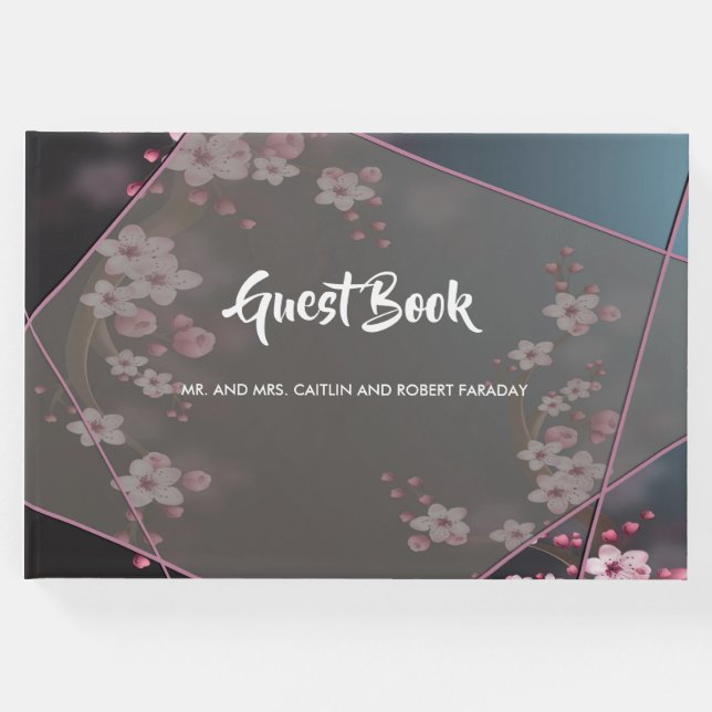 Livro De Visitas Cherry Blossom Geométrico Floral (Frente)