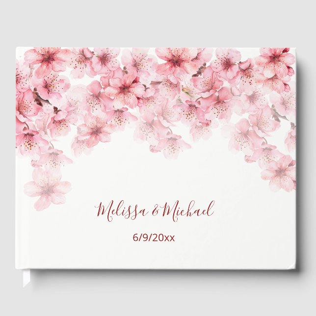 Livro De Visitas Cherry Blossom Pink White Wedding (Frente)