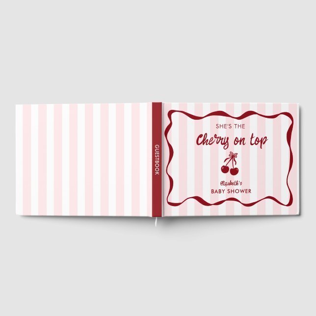 Livro De Visitas Cherry on Top Baby Shower Custom Pink Stripes Cute (Completo)