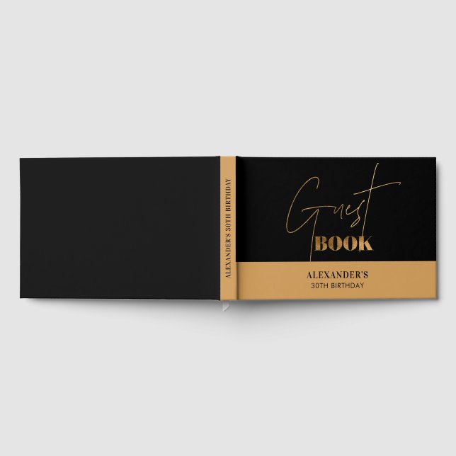 Livro De Visitas Chic Black and Dourado Script Birthday Obrigado (Completo)
