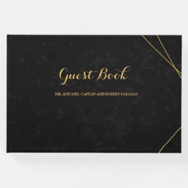 Livro De Visitas Chic Black & Dourado convidado de quadros geométri