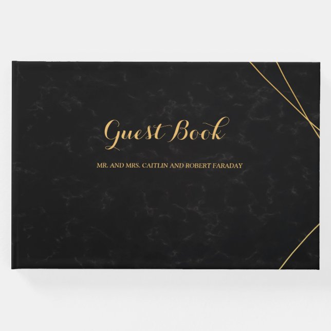 Livro De Visitas Chic Black & Dourado convidado de quadros geométri (Frente)