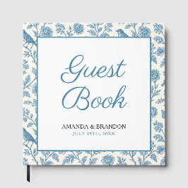 Livro De Visitas Chic Blue Toile de Jouy Floral Border Wedding