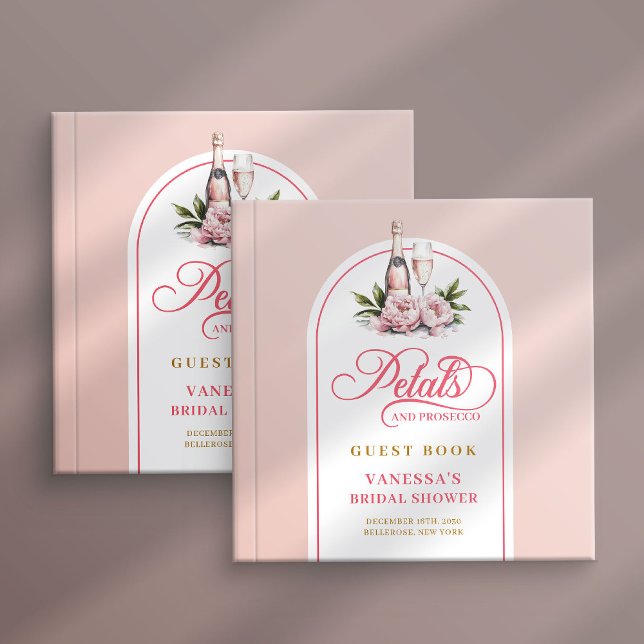 Livro De Visitas Chic blush gold petals prosecco bridal shower (Chic blush gold petals prosecco bridal guest log)