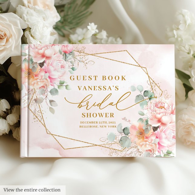 Livro De Visitas Chic Boho Rosa Bege Dourado Brilho Chá de Bebê de  (Stylish Blush Pink Gold Glitter Bridal Shower Guest Book)