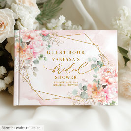 Livro De Visitas Chic Boho Rosa Bege Dourado Brilho Chuveiro de Noi