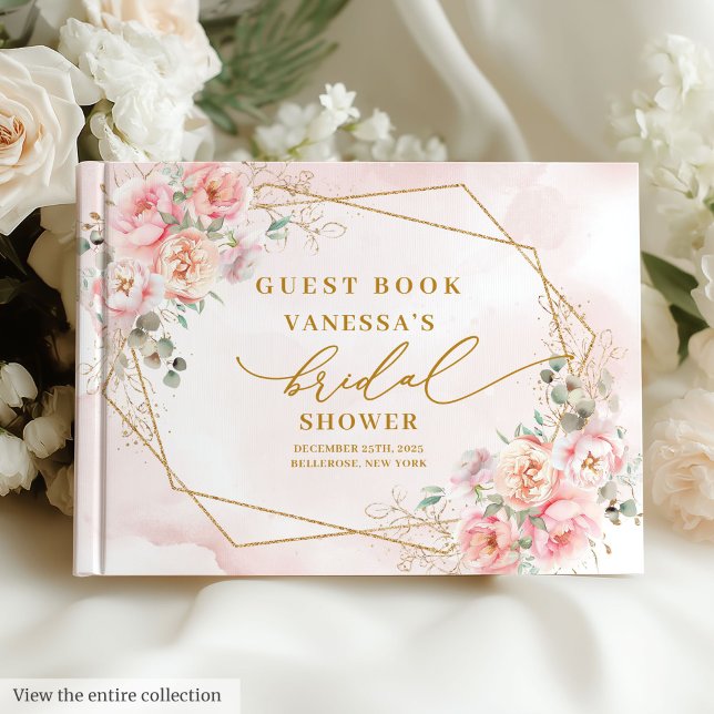 Livro De Visitas Chic Boho Rosado Dourado Brilho Chuveiro de Noiva (Chic Boho Blush Pink Gold Glitter Bridal Shower Guest Book)