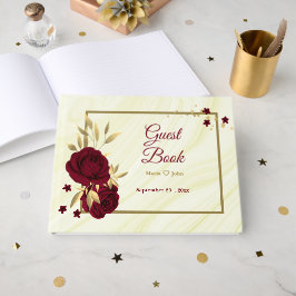 Livro De Visitas chic burgundy ouro floral deixa mármore