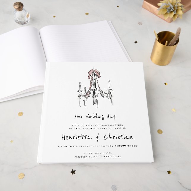 Livro De Visitas Chic Chandelier Script Wedding Guest Book (Frente aberta)
