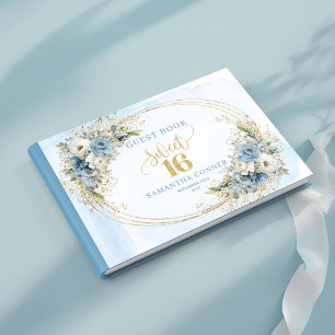 Livro De Visitas Chic Dusty Azul Floral Doze Anos Convidados Assina