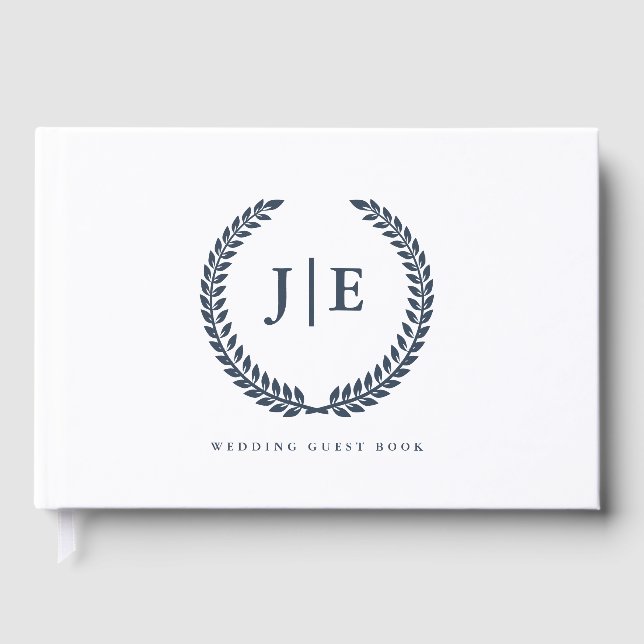 Livro De Visitas Chic Elegant Wreath Monogram Wedding (Frente)