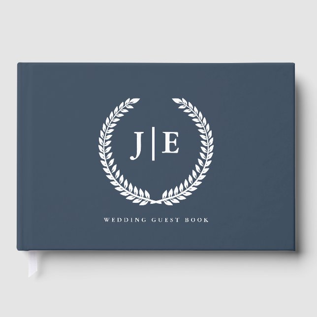 Livro De Visitas Chic Elegant Wreath Monogram Wedding (Frente)