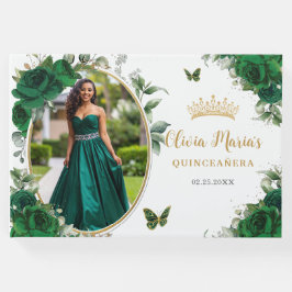 Livro De Visitas Chic Emerald Green Floral Dourada Quinceanera Foto