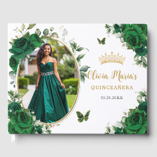 Livro De Visitas Chic Emerald Green Floral Dourada Quinceanera Foto